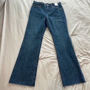 J.Crew‎ Full Length Demi Boot Jeans Womens 29 Dark Wash Raw Hem High Rise Denim